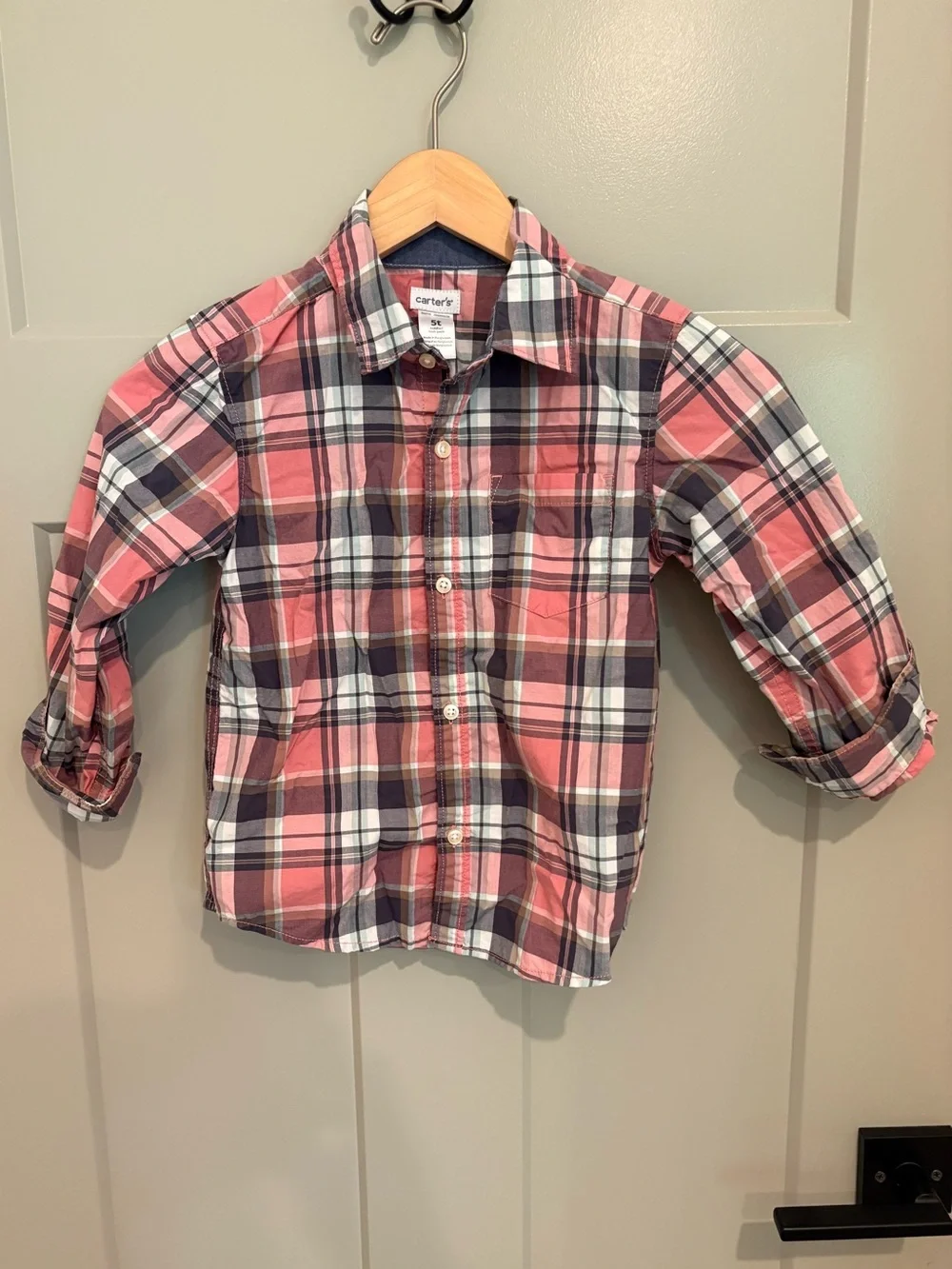 Carter's Coral and Navy Plaid Button-Down Shirt 100% cotton